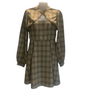 Bec & Zin Woman M Brown Tan Preppy Coquette Dainty Accents Academia Plaid Dress‎